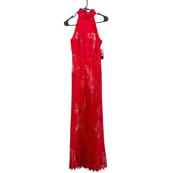Taylor Red Pleated Halter Maxi Dress Size 2 NEW - Picture 4 of 9